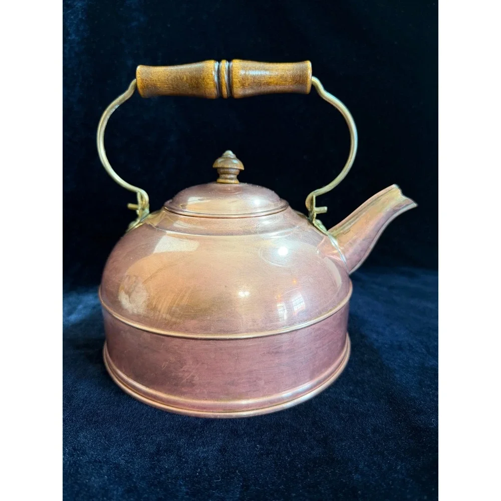 Vintage Paul Revere Copper Tea Kettle 1801 Series Brass Wood Handle Teapot 2 QT